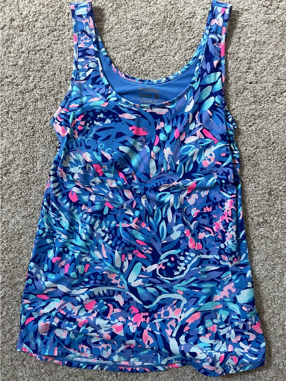 Lilly Pulitzer Blue Multicolor Floral Scoop Neck Tank